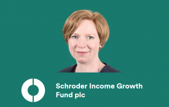 headshot of Schroder Income Growth manager Sue Noffke against a green background