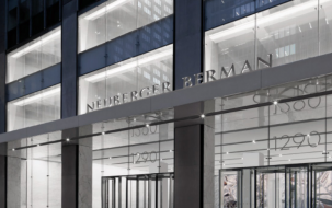 view of Neuberger Berman's office at night