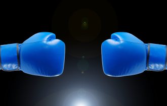 two blue boxing gloves