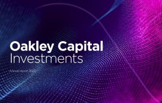 the words oakley capital investments set against a purple background 230309 oci 2022