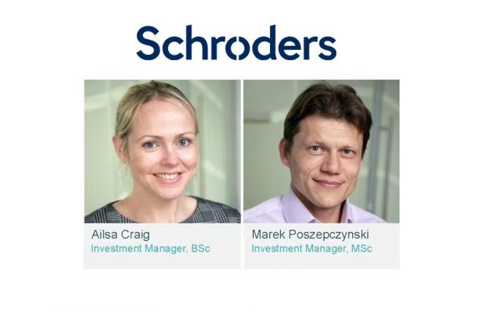 pictures of Alisa Craig and Marek Poszepczynski alongside the Schroder logo