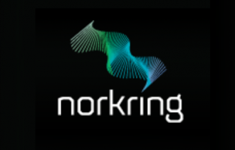 norkiring's blue and green wave like logo set against a black background