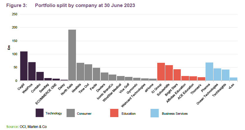 Portfolio split by company at 30 June 2023