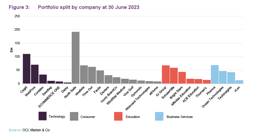 Portfolio split by company at 30 June 2023