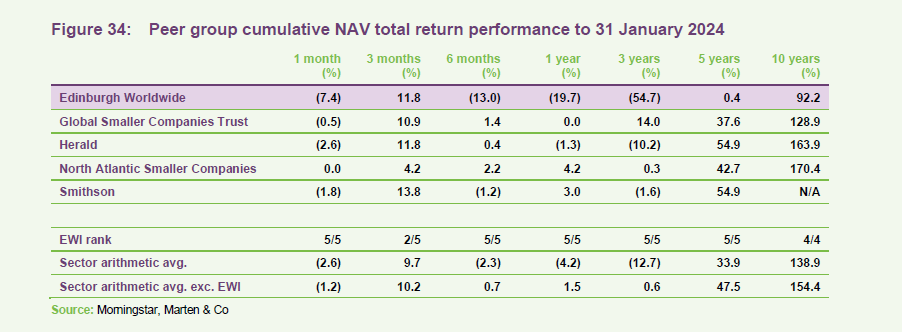 Peer group cumulative NAV total return performance to 31 January 2024