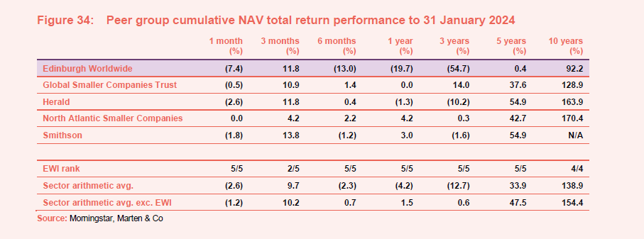 Peer group cumulative NAV total return performance to 31 January 2024