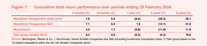 cumulative total return performance over periods ending 29 February 2024