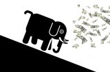 Hipgnosis elephant chasing falling dollar bills
