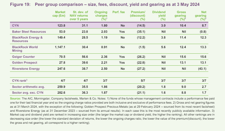 Peer group comparison – size, fees, discount, yield and gearing as at 3 May 2024