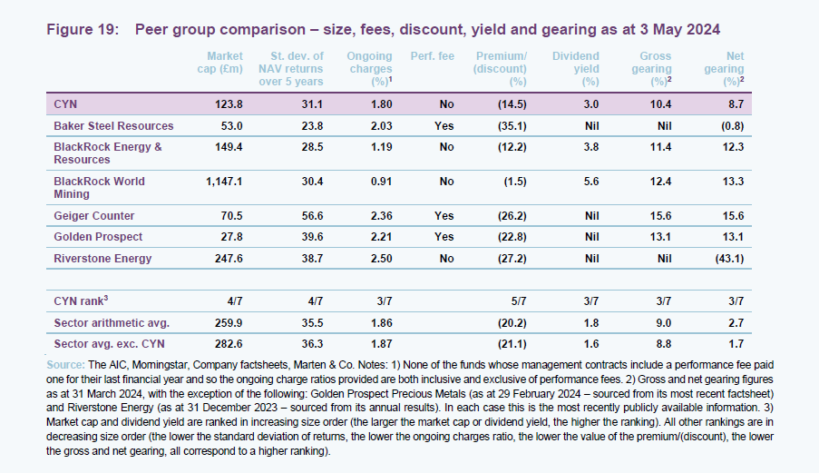 Peer group comparison – size, fees, discount, yield and gearing as at 3 May 2024