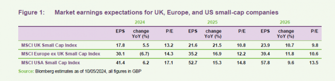 Market earnings expectations for UK, Europe, and US small-cap companies