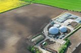 aerial view on an anaerobic digestion plant set in some fields