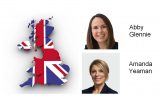 headshots of abby glennie and amanda yeaman sitting next to a union jack in the shape of Great Britain and Northern Ireland