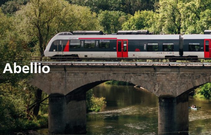 an abellio train crossing a river in Germany