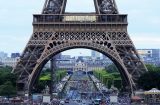 view through the Eiffel Tower towards the Trocadero