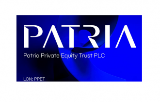 patria logo on blue background