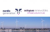logos for nordic generation and octopus renewables infrastructure above a picture of a Finnish wind farm