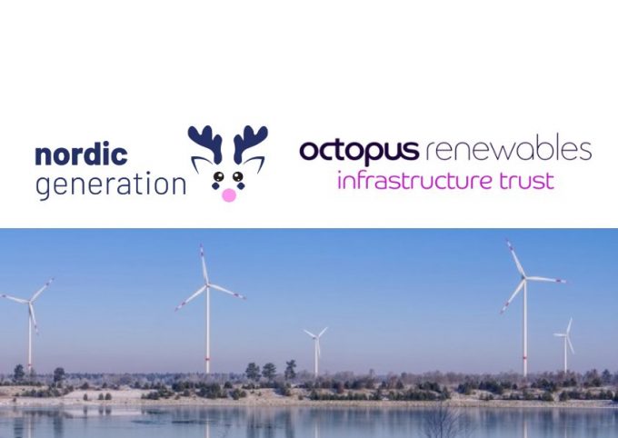 logos for nordic generation and octopus renewables infrastructure above a picture of a Finnish wind farm