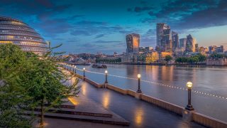 a view of the City of London from the other bank of the Thames