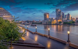a view of the City of London from the other bank of the Thames