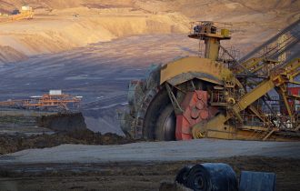 an excavator in a mine