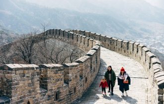 the great wall of china - empty apart from a family of three