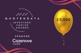 the quoteddta 2025 awards logo next to a gold balloon with £5,000 written on it