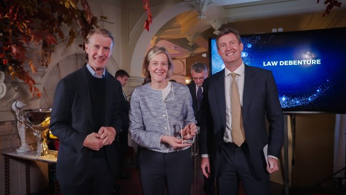 Law Debenture fund manager James Henderson and chief operating officer Trish Houston accept the Best Long-term Income award at the QuotedData Investors' Choice Awards 2025.