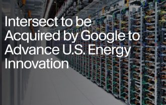 an image taken inside a data centre with the words intersect to be acquired by google to advance us energy innovation superimposed