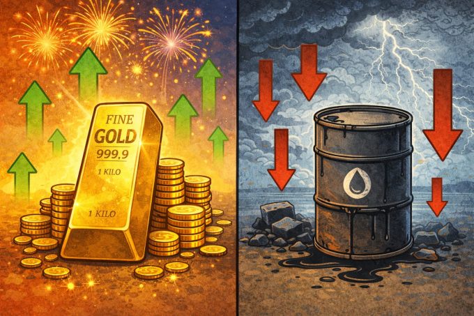 A gold bullion next to a bin