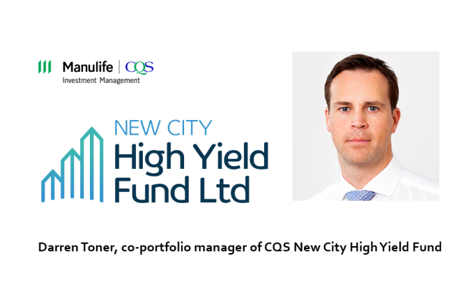logos of cqs new city high yield and manulife investments alongside a picture of Darren Toner