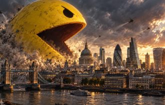 a pacman like entity eating the City of London