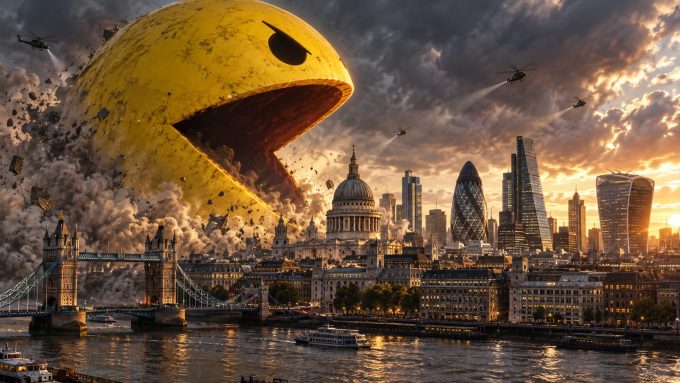 a pacman like entity eating the City of London